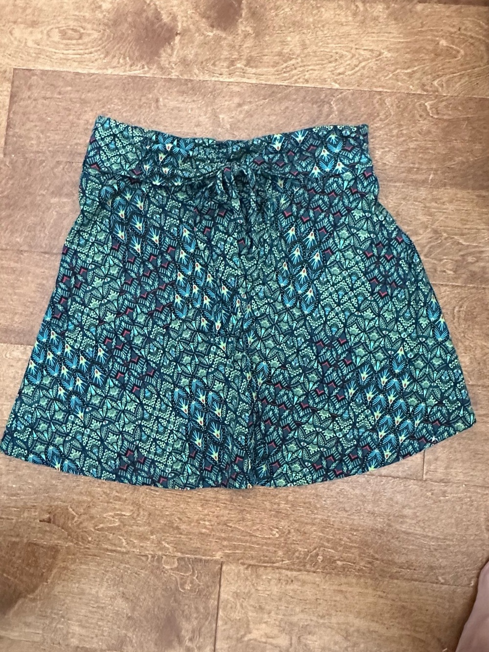 Patagonia Teal Patterned Mini Skirt with Tie Waist